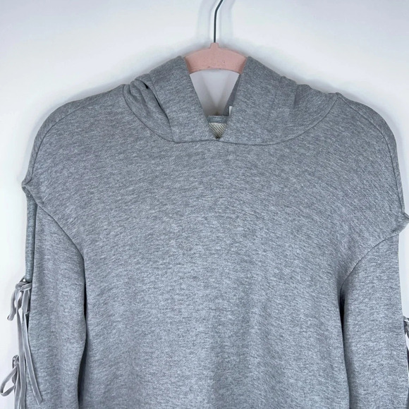 Jonathan Simkhai Pearl Detail Tie Sleeve Hoodie Gray Cropped Flared Cuffs Small - Picture 2 of 13